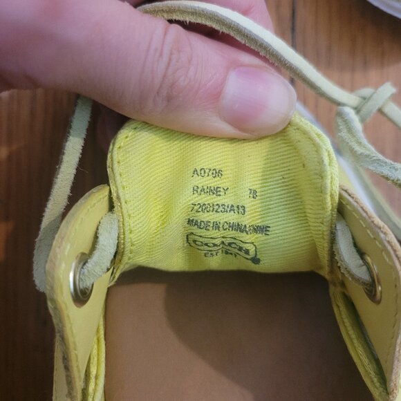 Coach Rainey Size 7 boat shoes in neon yellow, used with light wear - Picture 6 of 9